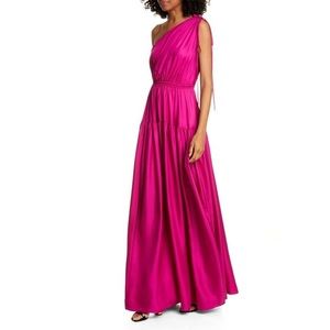 AMUR Silk One-Shoulder Nari Pink Maxi Dress